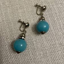 Vintage Silver Tone Blue Lucite Dangle Clip On Earrings ...