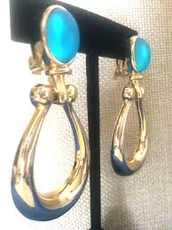 Rare Vintage PAOLO GUCCI Signed 2.25” Gold Plated Aqua Door Knocker Earrings | eBay