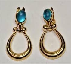 Signed PAOLO Goldtone Blue Rhinestone Dangle Shape Clip-On Earrings | eBay