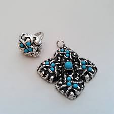 Vintage Avon Faux Turquoise Pendant and Ring Set Southwest ...