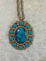 Vintage Bell Trading Nickel Silver Turquoise Pendant w/Chain MCM Granny Core | eBay