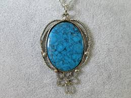 Vintage Large Blue Faux Stone Pendant w/ Silver Plated Rope Chain 28" / 1N | eBay