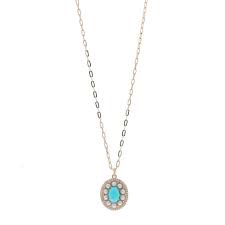 Yellow Gold Turquoise Pearl Diamond Dbl Halo Necklace 14k ...