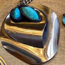 VTG 50's Signed Roslyn Hoffman COPPER Necklace/Brooch Screw Earrings Blue Glass | eBay