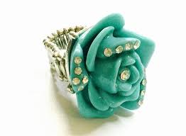 Turquoise Color Ceramic Rose Made With Crystals By Swarovski ...