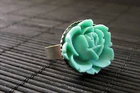 Rose Flower Ring in Aqua Turquoise and Silver Inspired by ...