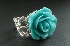 Turquoise Rose Ring. Teal Flower Ring. Filigree Ring ...