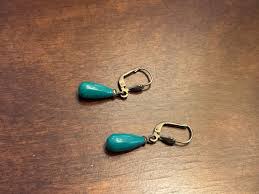 Vintage gold-tone brass and turquoise drop earrings | eBay