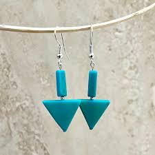 Turquoise Dyed Quartz Triangle Earrings in Sterling Silver ...