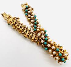 ART Arthur Pepper Faux Turquoise & Pearl Beaded Bracelet Signed Vintage Designer Jewelry - Etsy