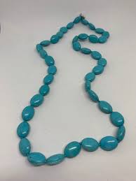 Natural Turquoise Gemstone Puffy ovals Long Beaded Necklace ...