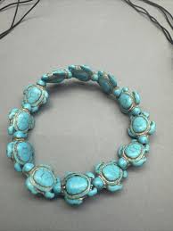 Vintage Handmade Faux Turquoise Bead Sea Turtles Bracelet ...