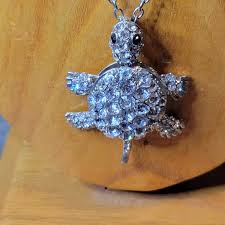 Source Unknown | Jewelry | Articulated Icy Rhinestone Turtle Pendant With 32 Silver Tone Chain | Poshmark