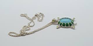 Chico's Enameled Rhinestone Beaded Turtle Silvertone Pendant ...