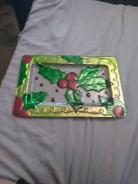 Vintage Christmas Holiday Themed Glass Serving Tray Platter ...