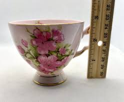 Vintage Tuscan Bone China Teacup & Saucer: Pink Cherry Blossoms, Gold Accents