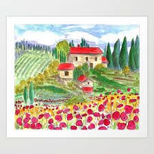 Tuscan Landscape Shower Curtain - Countryside Scene - Fabric ...