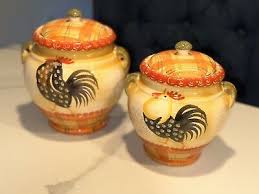 Set of 2 Hand Painted Tuscan Rooster Canisters Ceramic Farmhouse Made in Italy | eBay