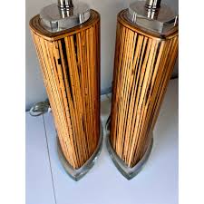 Pair of Vintage Mid-Century Palm Beach Riccardo Marzi Style Bamboo Tear Drop Lucite Acrylic Lamps | Chairish