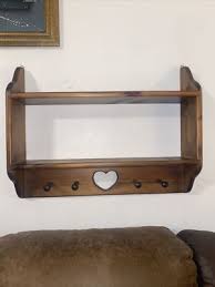 Small Decorative Heart 2 Tiered Wooden Coat Hanger Shelf Rustic 23.5”W X 18.5”L | eBay