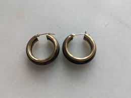 14 karat Yellow Gold Grey Silver Round Hollow Hoops Pierced Earrings 5.5 Grams | eBay