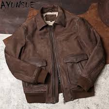 Genuine Leather Jacket for Men, Vintage Cowhide Goatskin ...
