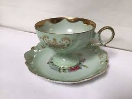 SS6 Vintage Japan's Green Porcelain Floral Teacup &Saucer ...
