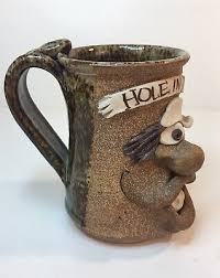 Vintage Handmade Funny Ugly Face Stoneware Mug Golf Hole In Jaun | eBay