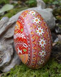 Special Christmas Gift Pysanka in Red With Deer Love -