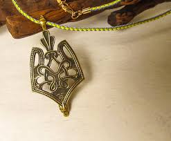 Ukrainian trident necklace pendant on mylar cord,ukrainian ...