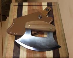 Handmade in USA Wood Ulu Knife Cutting Unique Chopping Bowl 10" & Walnut Stainless Steel Knife, Sheath Set Wood Block - Etsy