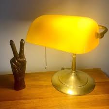 Rare Large Amber Orange Shade Brass Bankers Lamp ...