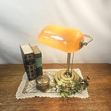 Rare Vintage Amber Glass Shade Brass Color Bankers Lamp ...
