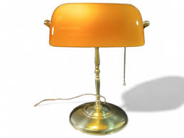 Sold at Auction: Vintage Brass Amber Glass Bankers Lamp