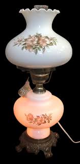 Large VTG GWTW Oil Electrified Parlour Milk Glass Lamp~Hand ...