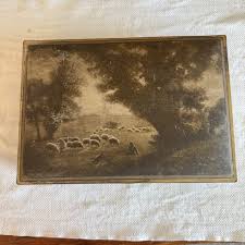 Vintage Rectangular Metal Box With Moody Muted Pastoral ...