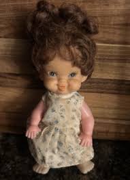 Vintage Plastic Curly Brown Hair Girl Doll Chubby Cheeks W ...