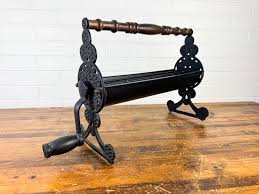 Vintage Newspaper Log Roller With Cast Iron Frame & Wood ...