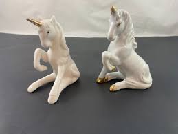 2 White Ceramic Unicorns with Gold Trim 4" & 5" | eBay