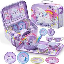 Joyfy 15Pcs Unicorn Tea Party Set for Girls, Pretend Play ...