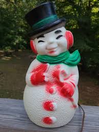 General Foam Plastics VTG Blow Mold Lighted Snowman 14" Candy Cane Green Scarf | eBay