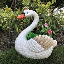 Amazon.com: WAYUTO Flower Pot Large Outdoor Resin White Swan ...