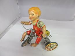 VINTAGE UNIQUE ART WIND UP TIN TOY KIDDY CYCLIST 179-F | eBay