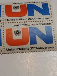 US STAMP #1419 block of 4, 6¢ UN UNITED NATIONS 25th ...