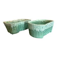 Mid-Century Upco Blue Pottery Planters - Set of 2 | Chairish