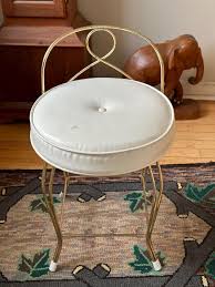 Vanity Stool Chair Bench Seat Hollywood Regency Antique Gold Makeup Chair Leatherette Mid Century Modern Prop Dressing Boudoir Bathroom - Etsy
