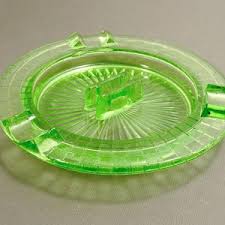 Vintage Hazel Atlas Green Glass Ashtray W/matchbook Holder - Uranium Vaseline Glass Ashtray - Green Depression Glass Ashtray - Etsy