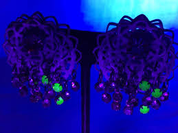 vintage clip earrings with uranium green & pink glass rhinestones dangles #10 | eBay