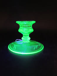 Frosted Desian Uranium Glass Candle Holder - Hidden Treasures Antiques and More