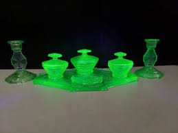 Uranium Glass Vanity Set | eBay